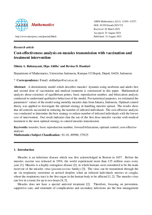 (PDF) Cost-effectiveness analysis on measles transmission with ...