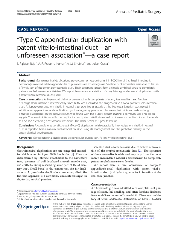 (PDF) “Type C appendicular duplication with patent vitellointestinal