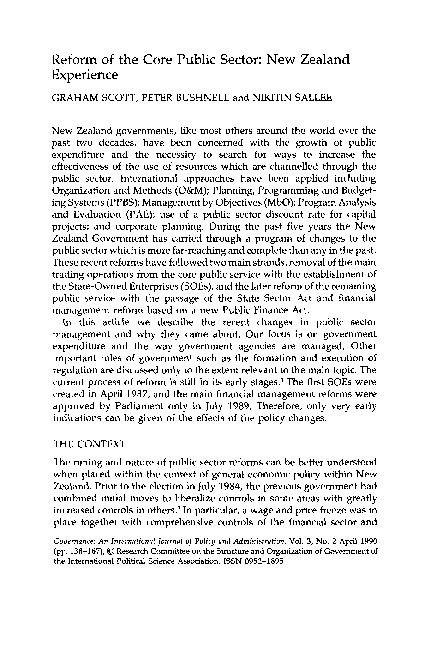 (PDF) Reform of the Core Public Sector: New Zealand Experience