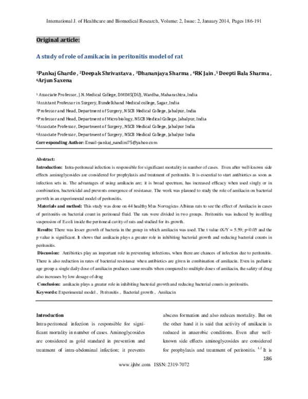 (PDF) A study of role of amikacin in peritonitis model of rat