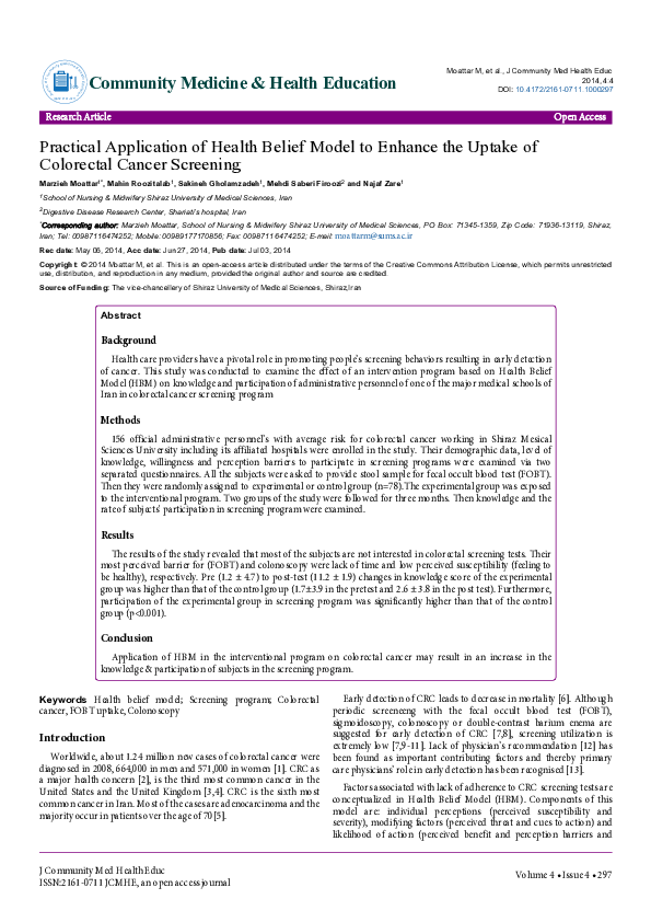 (PDF) Practical Application of Health Belief Model to Enhance the ...