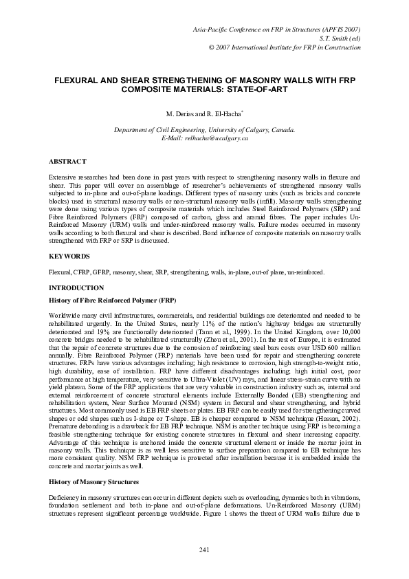 (PDF) Flexural and Shear Strengthening of Masonry Walls with FRP ...
