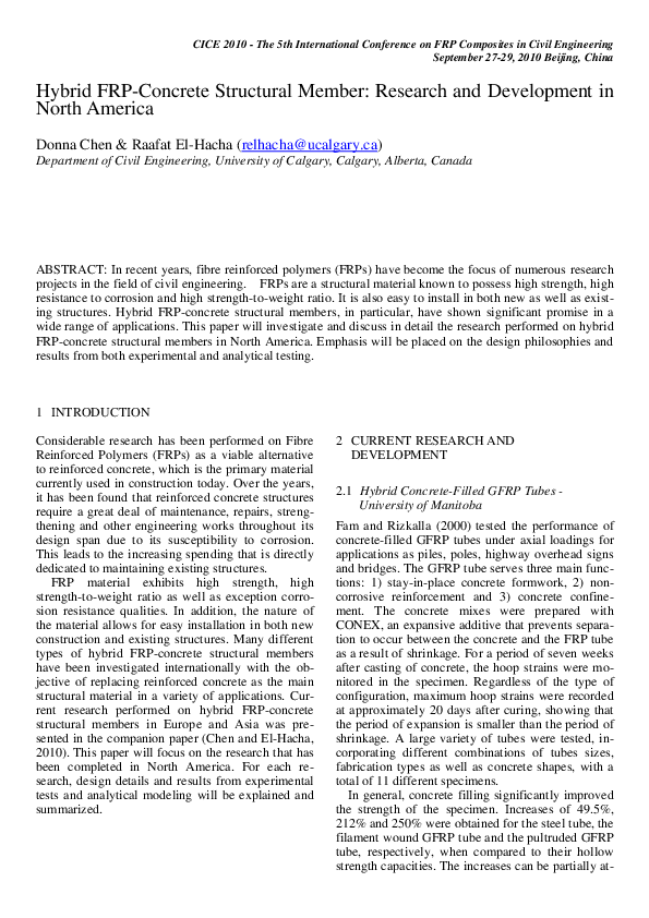 (PDF) Hybrid FRP-Concrete Structural Member: Research and Development ...