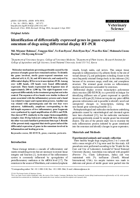 (PDF) Identification of differentially expressed genes in gauze-exposed ...