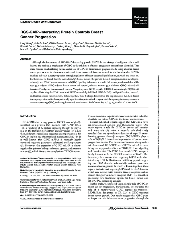 (PDF) RGS-GAIP–Interacting Protein Controls Breast Cancer Progression