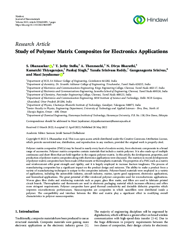 (PDF) Study of Polymer Matrix Composites for Electronics Applications