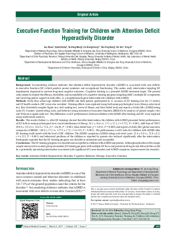 (PDF) Executive Function Training for Children with Attention Deficit ...