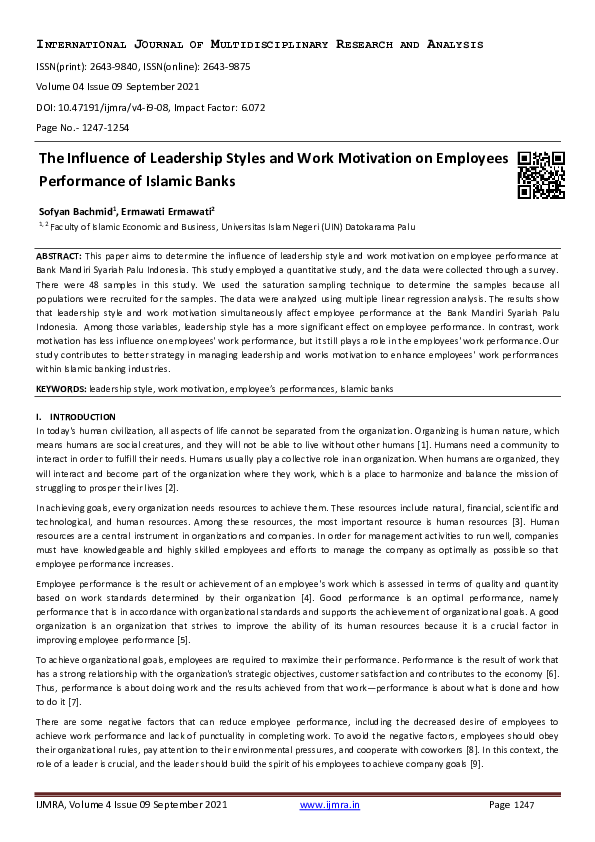 (PDF) The Influence of Leadership Styles and Work Motivation on ...
