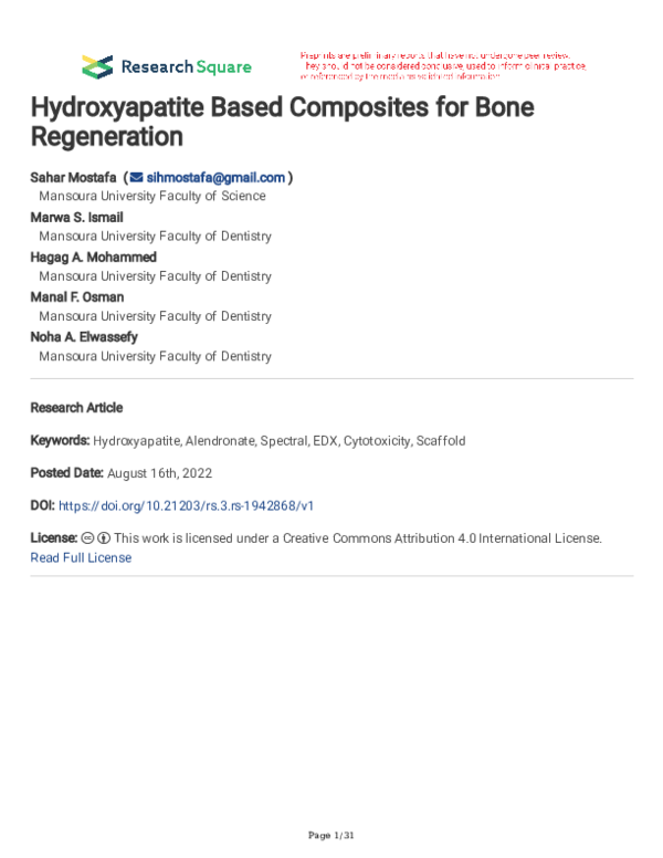 (PDF) Hydroxyapatite Based Composites for Bone Regeneration