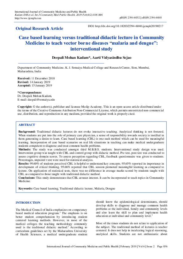 (PDF) Case based learning versus traditional didactic lecture in ...