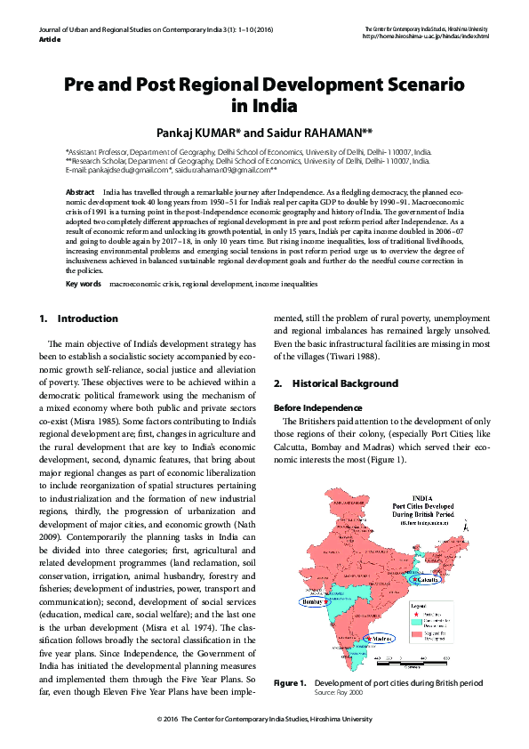 (PDF) Pre and Post Regional Development Scenario in India