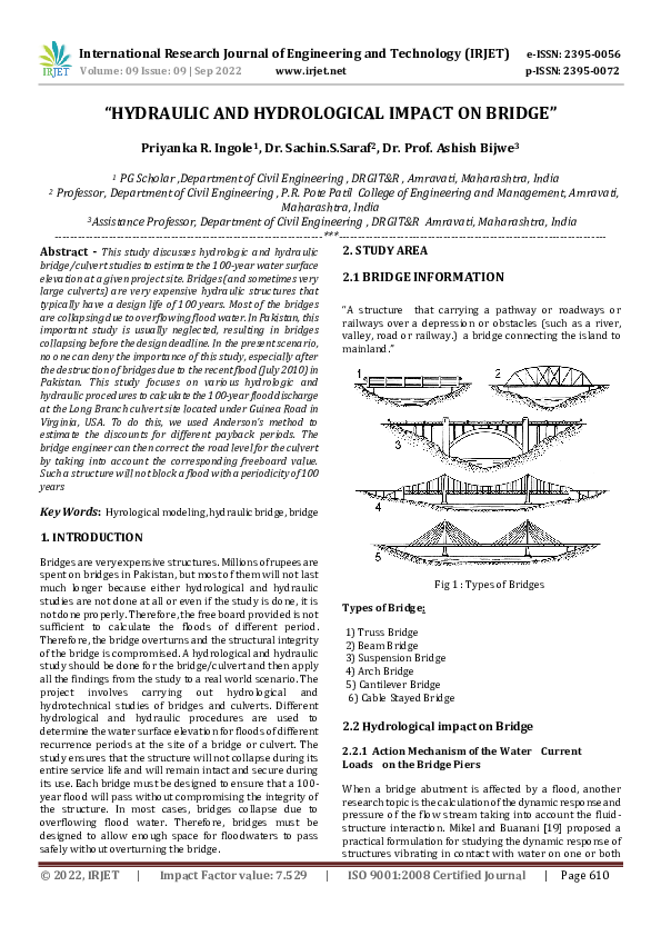 (PDF) "HYDRAULIC AND HYDROLOGICAL IMPACT ON BRIDGE" IRJET Journal