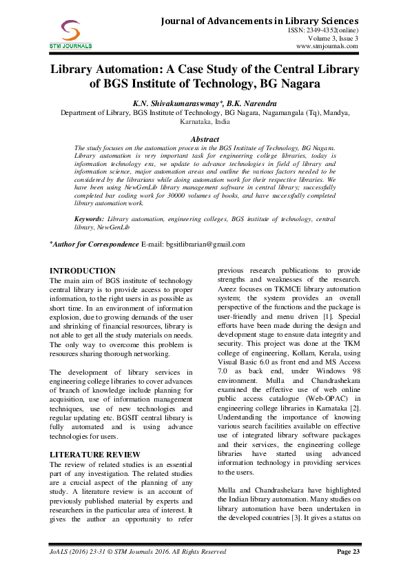 (PDF) Library Automation: A Case Study of the Central Library of BGS ...
