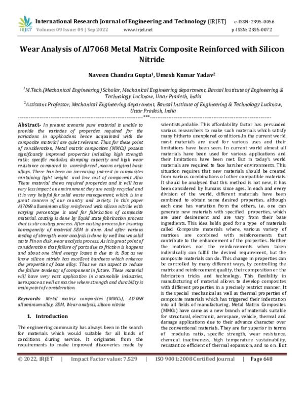 (PDF) Wear Analysis of Al7068 Metal Matrix Composite Reinforced with ...