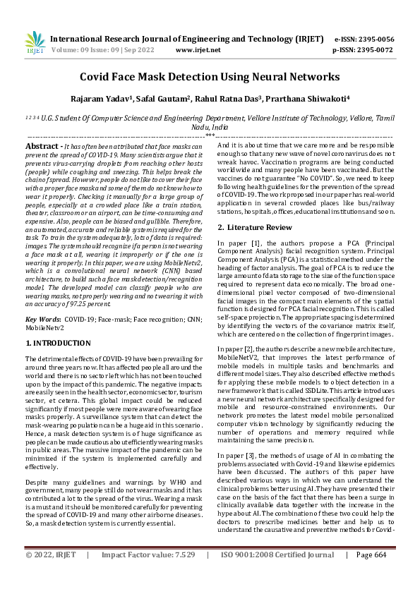 (PDF) Covid Face Mask Detection Using Neural Networks IRJET Journal