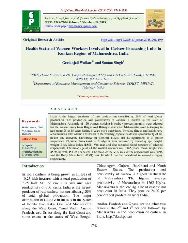 (PDF) Health Status of Women Workers Involved in Cashew Processing ...