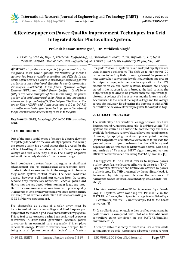 (PDF) A Review paper on Power Quality Improvement Techniques in a Grid ...