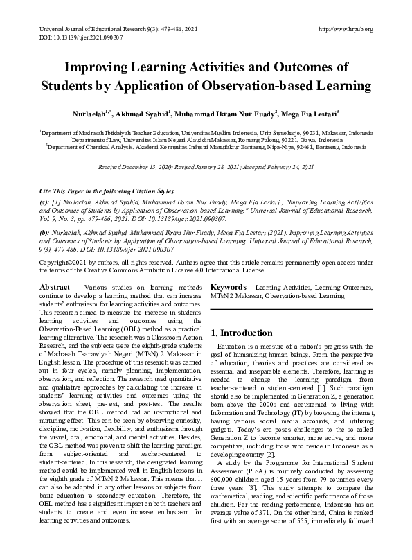 (PDF) Improving Learning Activities and Outcomes of Students by ...