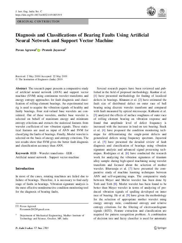 (PDF) Diagnosis and Classifications of Bearing Faults Using Artificial ...
