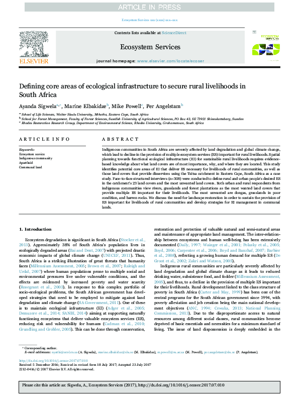 (PDF) Defining core areas of ecological infrastructure to secure rural ...