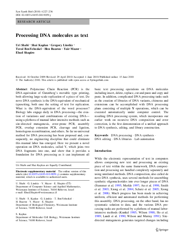 (PDF) Processing DNA molecules as text