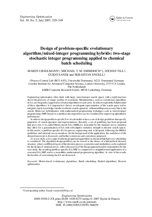 Pdf Design Of Problem Specific Evolutionary Algorithm Mixed Integer