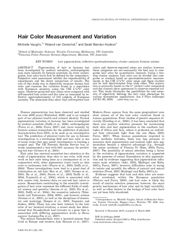 (PDF) Hair color measurement and variation