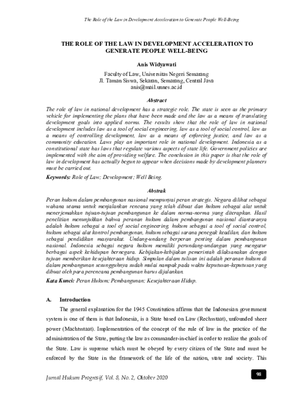 (PDF) The Role of the Law in Development Acceleration to Generate ...