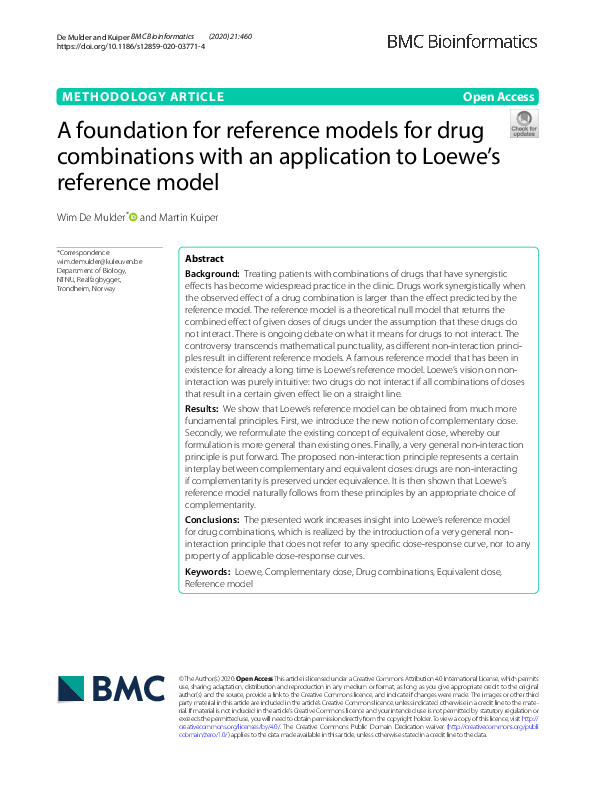 (PDF) A foundation for reference models for drug combinations with an ...