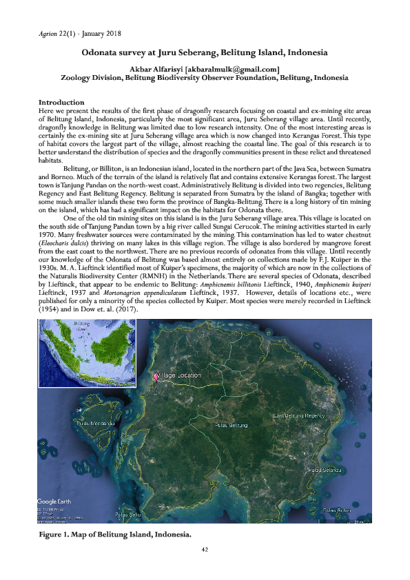 (PDF) Agrion Odonata Survey at Juru Seberang Belitung Island