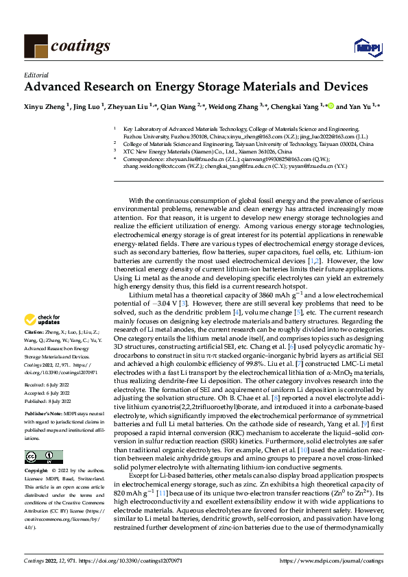 (PDF) Advanced Research on Energy Storage Materials and Devices