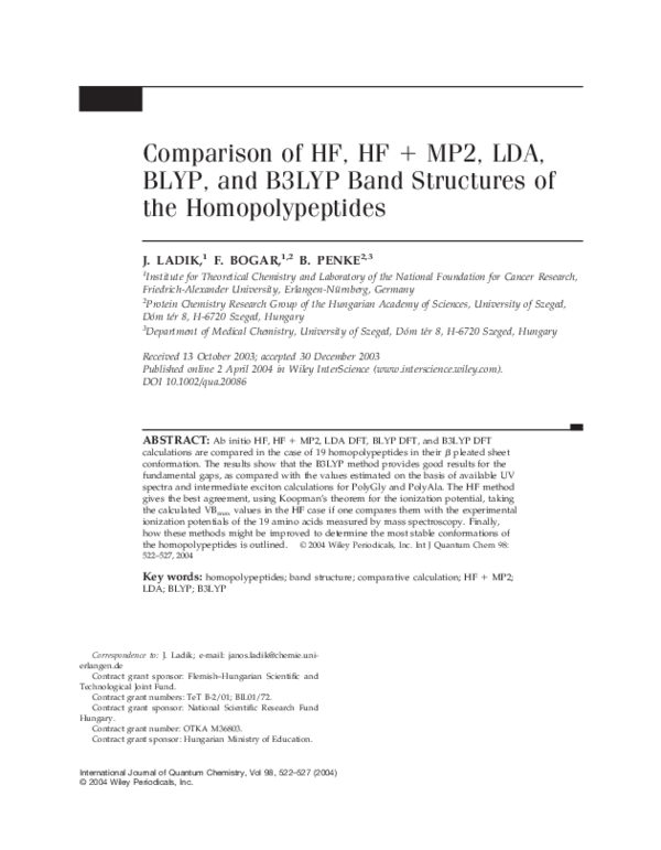 (PDF) Comparison of HF, HF + MP2, LDA, BLYP, and B3LYP band structures ...