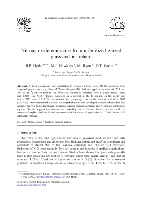 (PDF) Nitrous oxide emissions from a fertilized grazed grassland in Ireland