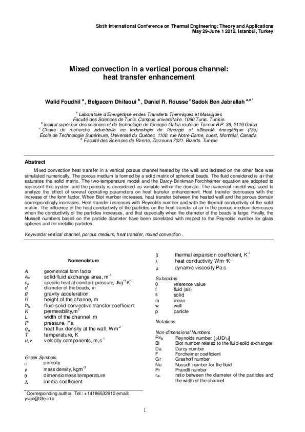 (PDF) Mixed convection in a vertical porous channel: Heat transfer ...