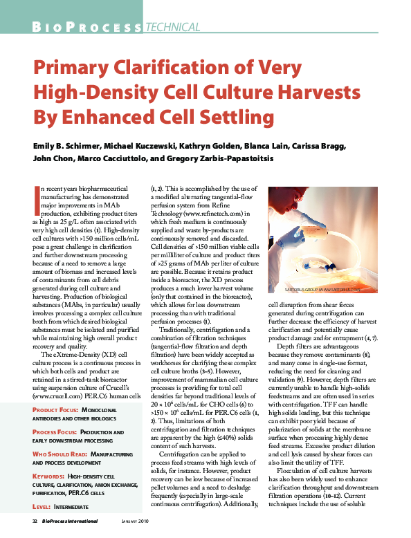 (PDF) Primary Clarification of Very High-Density Cell Culture Harvests ...