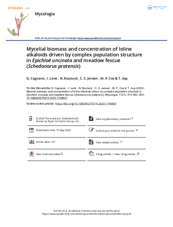(PDF) Mycelial biomass and concentration of loline alkaloids driven by ...