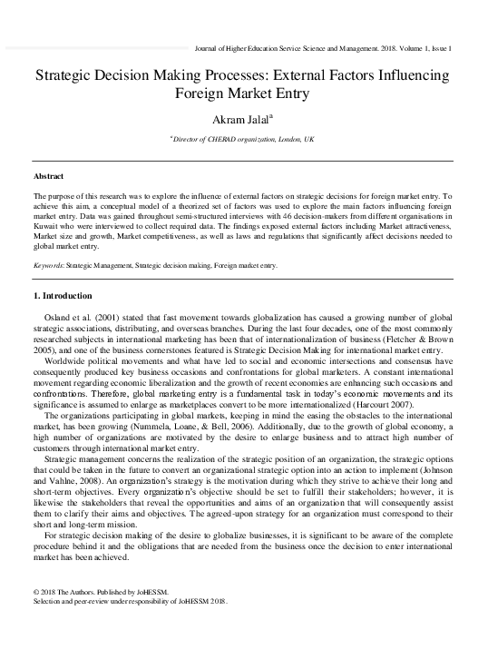(PDF) Strategic Decision Making: External Factors Influencing Foreign ...