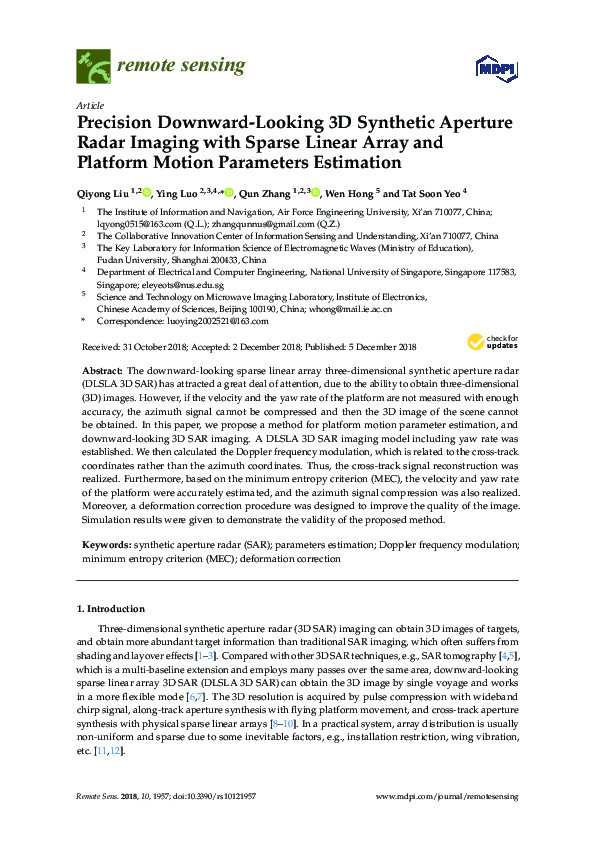 (PDF) Precision Downward-Looking 3D Synthetic Aperture Radar Imaging ...