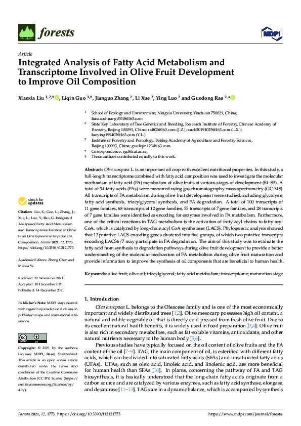 (PDF) Integrated Analysis of Fatty Acid Metabolism and Transcriptome ...