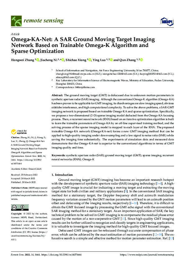 (PDF) Omega-KA-Net: A SAR Ground Moving Target Imaging Network Based on ...