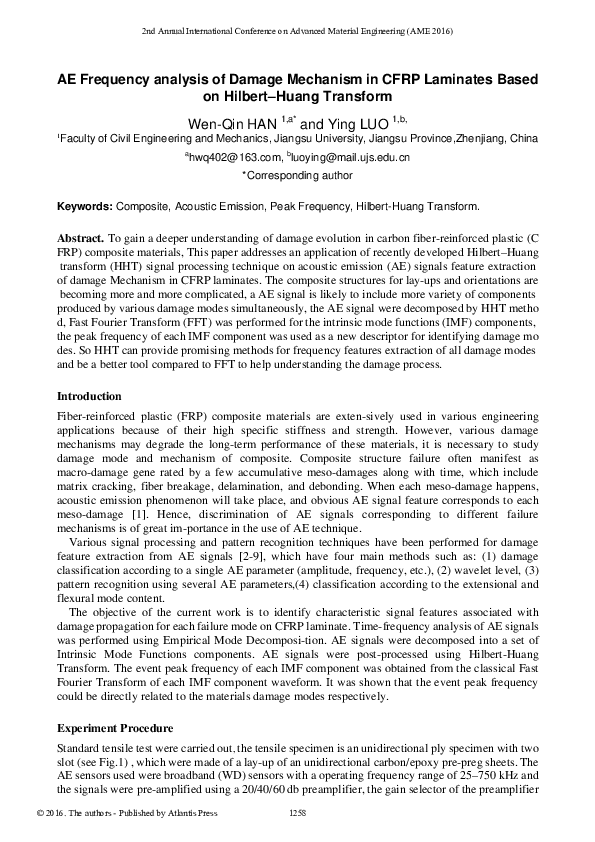 (PDF) AE Frequency analysis of Damage Mechanism in CFRP Laminates Based ...