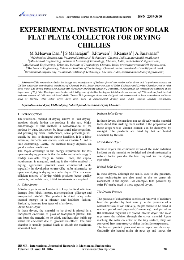 (PDF) Experimental Investigation of Solar Flat Plate Collector for ...