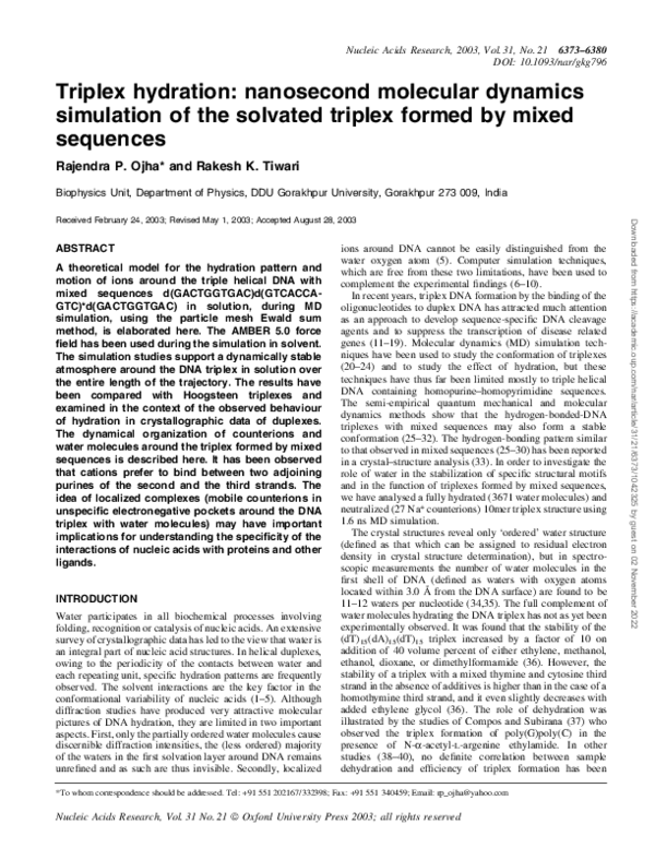 (PDF) Triplex hydration: nanosecond molecular dynamics simulation of ...