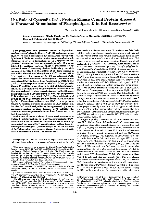 (PDF) The role of cytosolic Ca2+, protein kinase C, and protein kinase ...