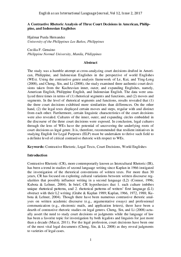(PDF) A Contrastive Rhetoric Analysis of Three Court Decisions in ...