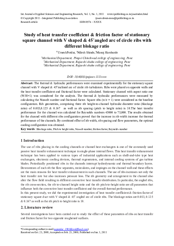 (PDF) Study of heat transfer coefficient & friction factor of ...