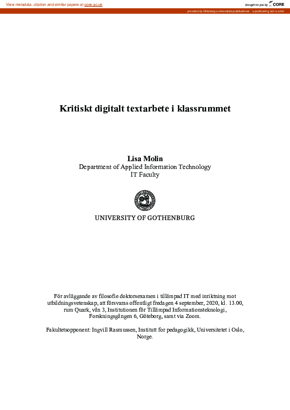 (PDF) Kritiskt digitalt textarbete i klassrummet