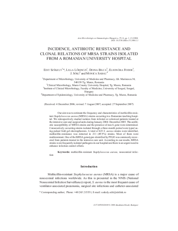 (PDF) Incidence, antibiotic resistance and clonal relations of MRSA ...