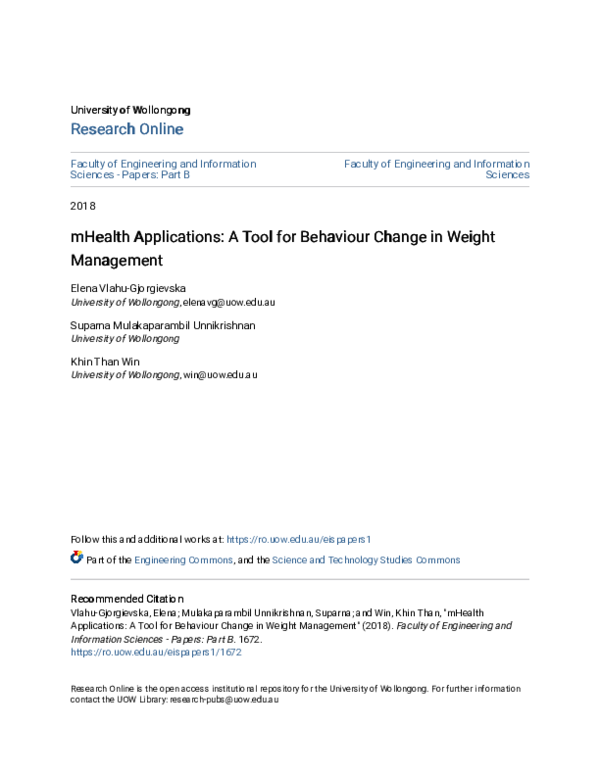 (PDF) mHealth Applications: A Tool for Behaviour Change in Weight ...