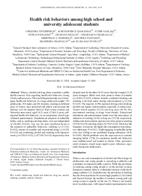 (PDF) Health risk behaviors among high school and university adolescent ...